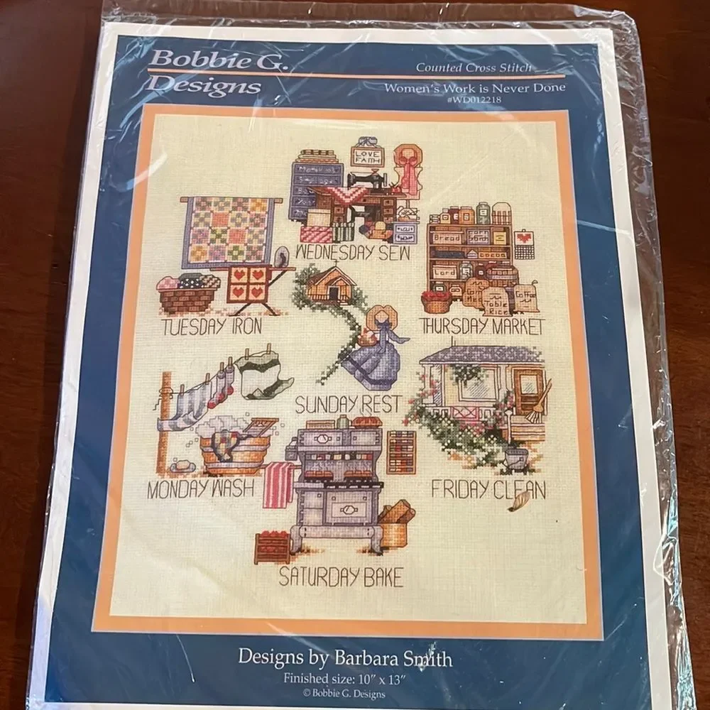 Bobbie G. Designs Counted Cross Stitch Kit Womens Work is Never Done NEW…